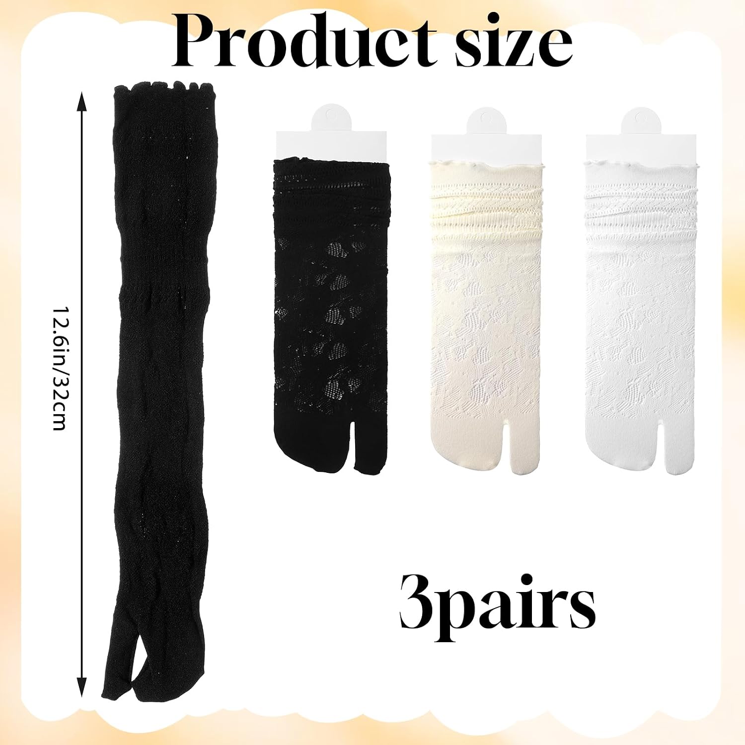 SynHHergyx Tabi Socks Women, 3 Pairs Lace Mesh Split Toe Socks Japanese Flip Flop Socks for Women Daily Wear
