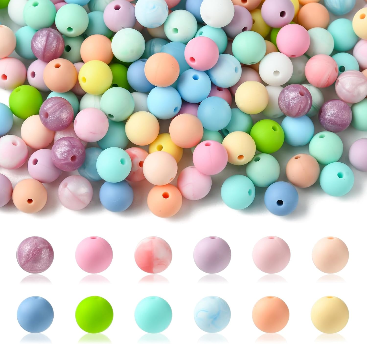 Ipotkitt 60 Pcs 12 Colors 15 mm Printed Silicone Beads Round Focal Beads Bubblegum Ball Beads for DIY Keychain Necklace Bracelet Earring Bag Jewelry Making