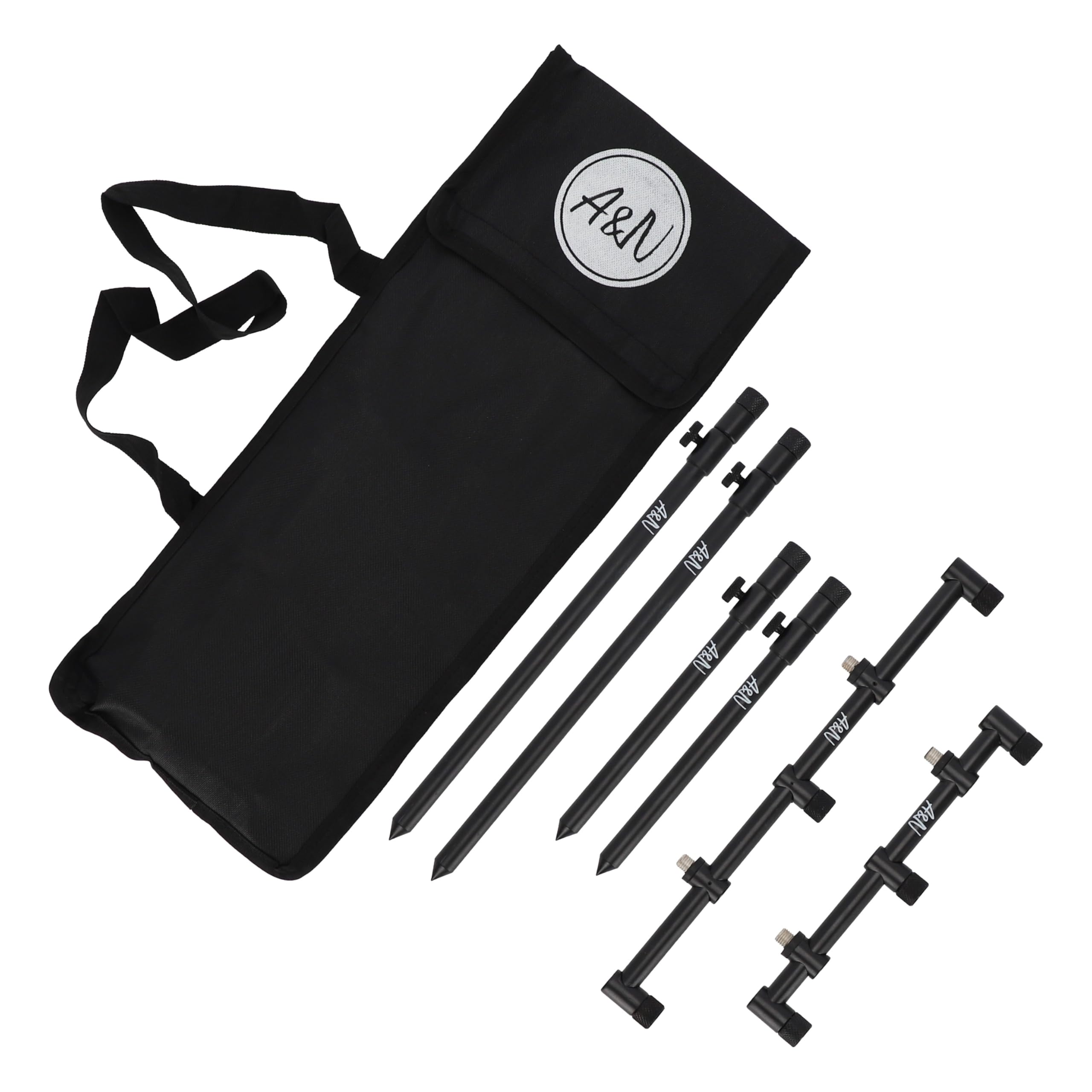 Support de canne à pêche A&N avec 4 bâtons de 20-50 cm et 2 barres buzzer de carpiste