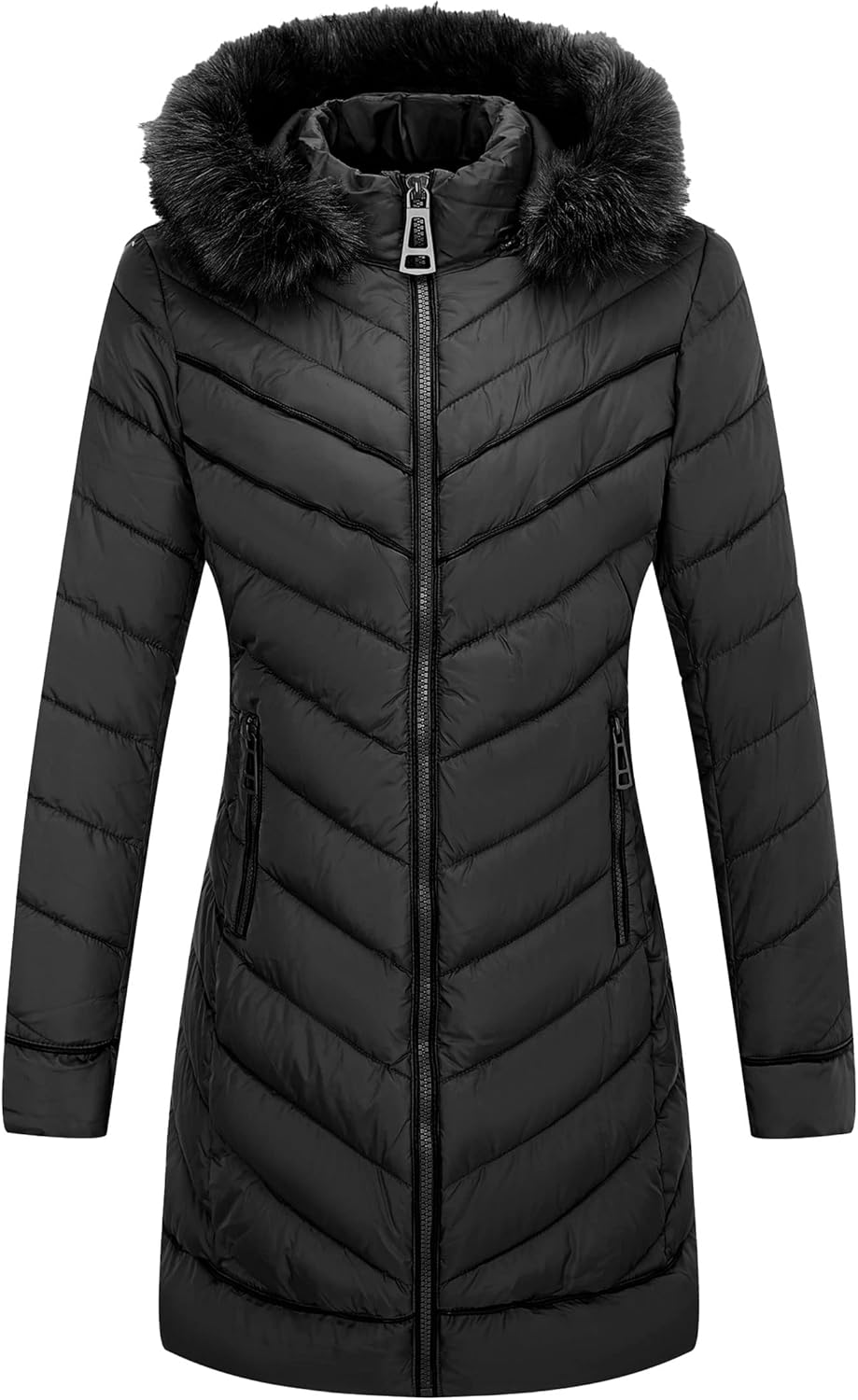 Bellivera Women's Winter Thickened Quilted Puffer Jacket Zipper Pockets Bubble Coat with Removable Hood and Faux Fur Collar - Image 2