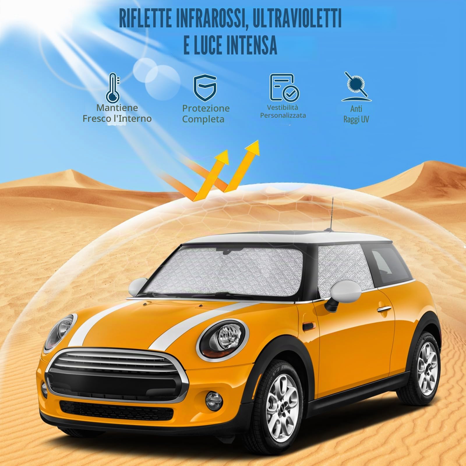 Parasole per Parabrezza Sostituzione per 2014-2025 Mini Cooper F56, 3 Pezzi Pieghevole Parasole per Interni Auto, Copertura Parabrezza per Bloccare 99% dei Raggi UV e Mantenere Veicolo Più Fresco | Set di tendine parasole per parabrezza, termiche, con cus