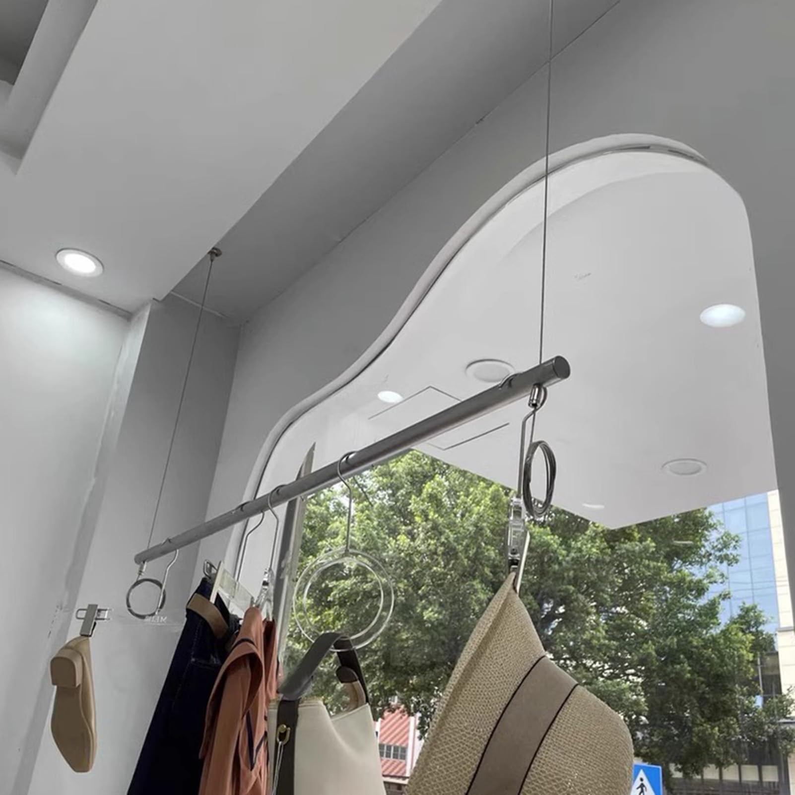 Stainless Steel Ceiling Mount Clothes Rail, Adjustable Heavy Duty Garment Rack for Retail Store, Wedding Dress Display, Shop Window, and Bathroom Towel Hanging