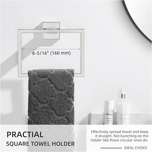 Miniatura 4 de Angle Simple - Toallero de mano de níquel cepillado, anillo de toalla de baño cuadrado de acero inoxidable SUS 304, para montaje en pared, 7.09