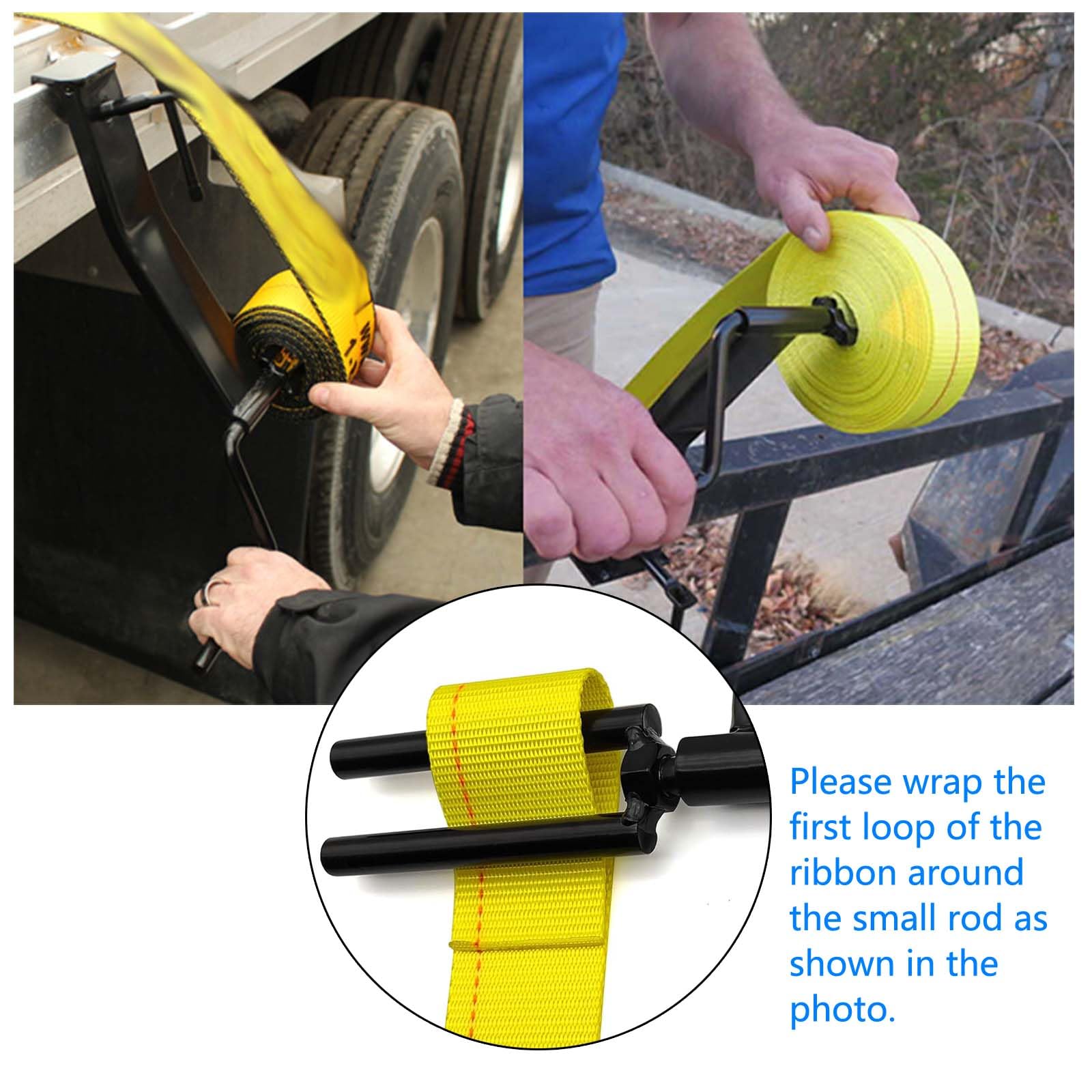 Cargo Tie-Downs Gurtwickler, schwarz pulverbeschichteter Karbonstahl, aufrollbare Flachbett-Anhängerwinde Gurte bis zu 10,2 cm breit für Anhänger, LKW, Lager, Docks, Vans (1)