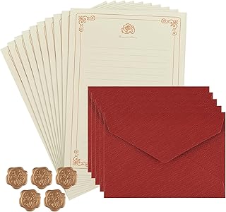 レターセット 麻布柄 手紙セット メッセージカード 封筒5枚/便箋10枚/封緘シール5枚 ラブレター ウサギアンティーク調手紙 クラフト紙 ヴィンテージ風 便箋セット 結婚式/お祝い/お礼状用/誕生日/記念日/母の日/招待状/プロポーズ (ワインレッド)