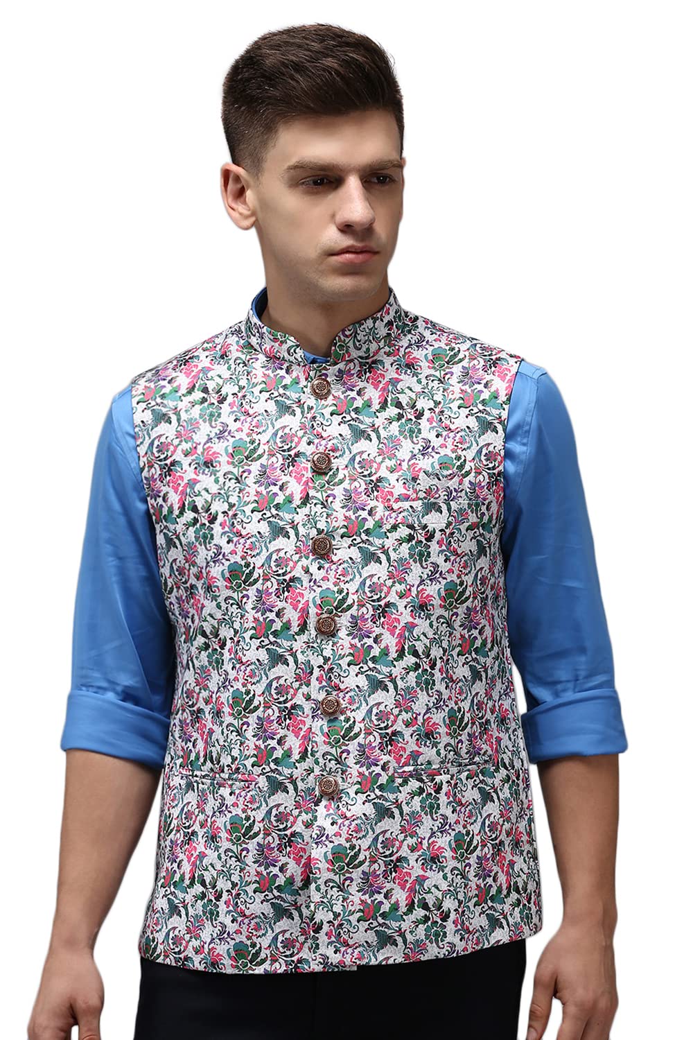 showoffff SHOWOFF Men's Printed White Ethnic Nehru Jackets-PR-258_White-picture-11