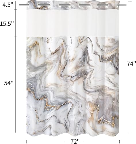 Miniatura 6 de MitoVilla Juego de cortina de ducha de mármol sin ganchos con forro a presión, modernas cortinas de ducha abstractas para decoración de baño