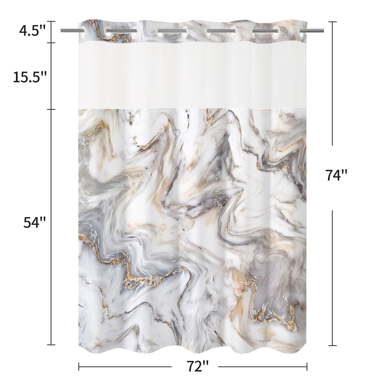 TERSUM No Hook Shower Curtain With Snap In Liner