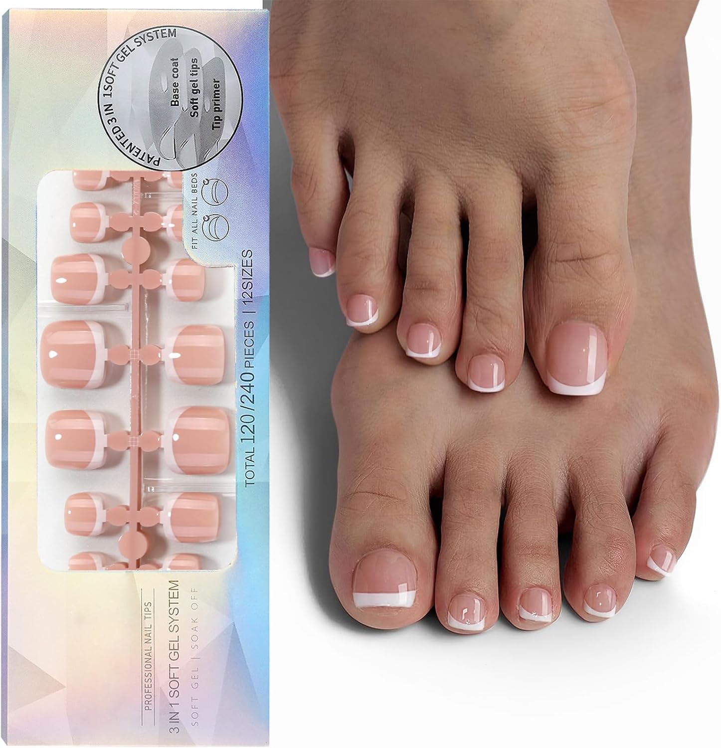 French Tip Toe Nail Tips – 120 Pieces Detachable Short Square Toenails, 12 Sizes, Soak Off Fake Toe Nail Extensions, Soft Gel Toenails for Women, Easy to Apply and Reusable French Tip Toe Nail Tips – 120 Pieces Detachable Short Square Toenails, 12 Sizes, Soak Off Fake Toe Nail Extensions, Soft Gel Toenails for Women, Easy to Apply and Reusable