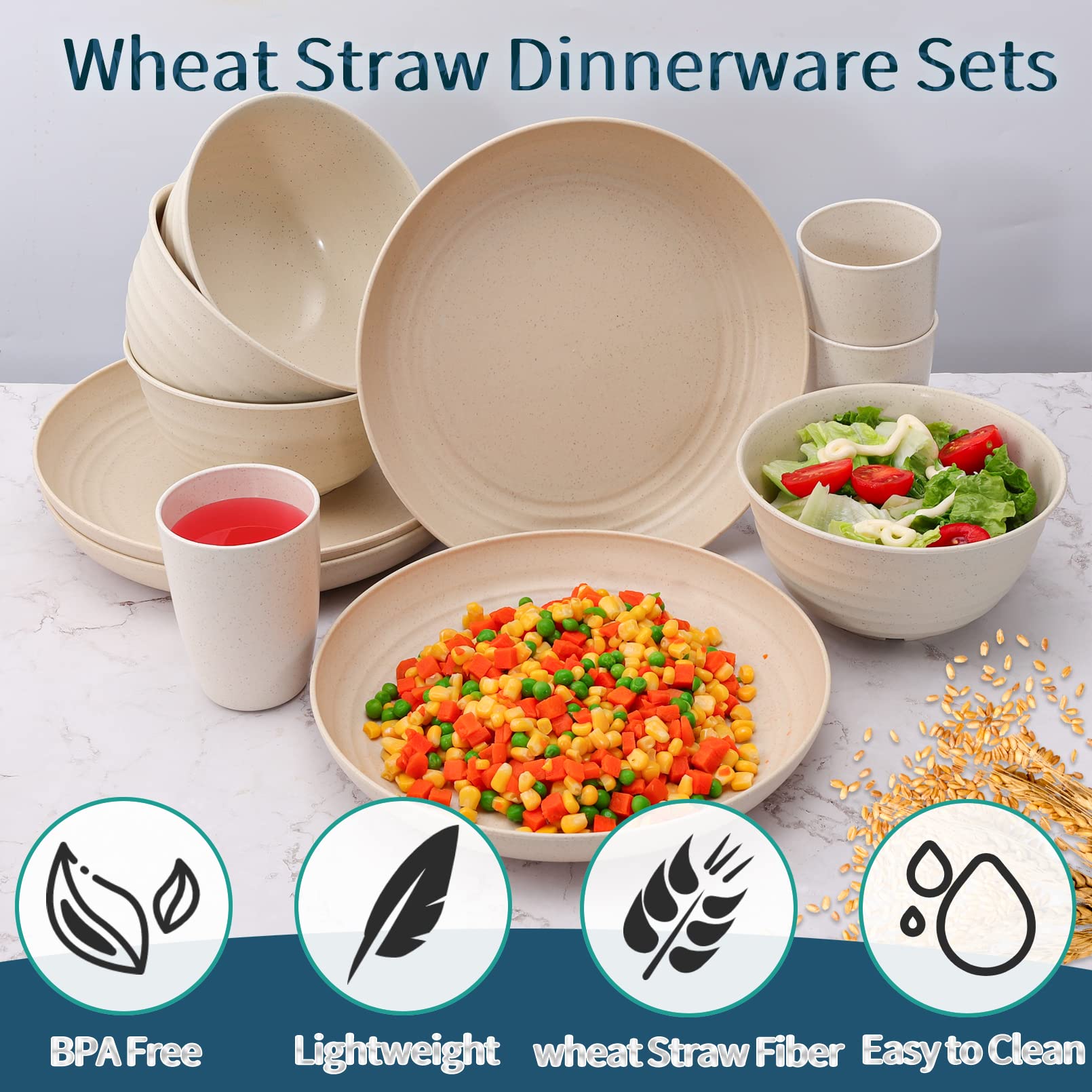 Dishes Set For 56 Pieces Wheat Straw Dinnerware Set Unbreakable