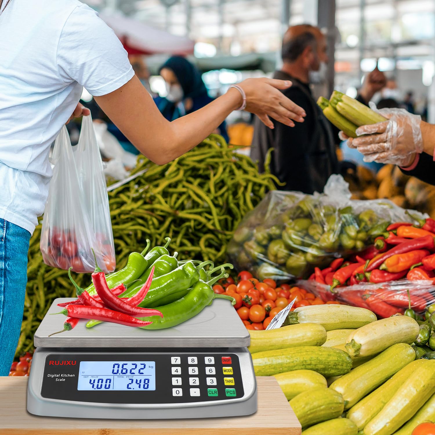 Báscula digital grande de cocina de 88 lb/40 kg, escala de 0.05 oz/1 g con escala comercial de cálculo de precios, báscula de gramos de acero inoxidable 304 para hornear, cocinar carne, restaurante
