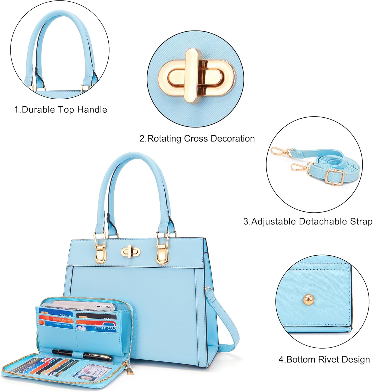 Purse Set Women Tote Handbag Shoulder Bag Top Handle Satchel Work Bag Crossbody Matching Wallet 2pcs