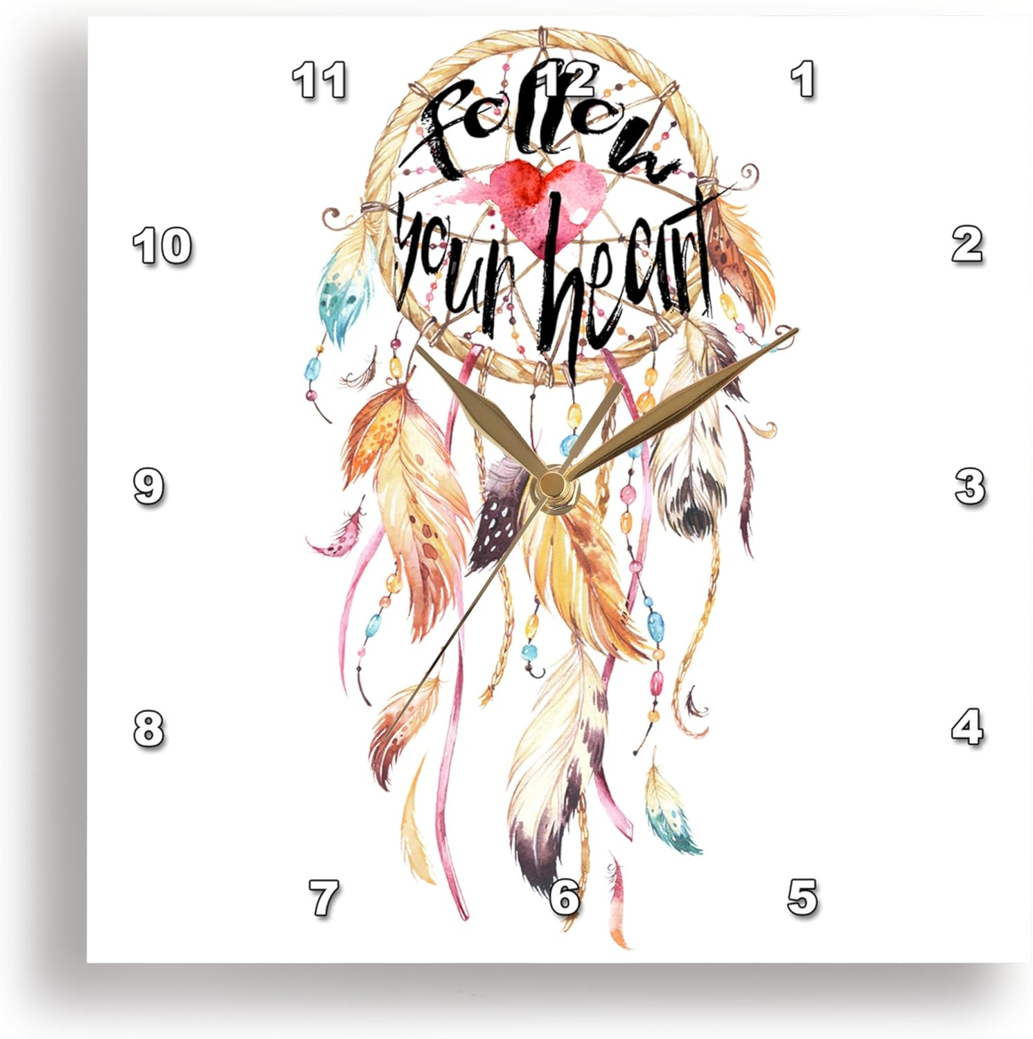 3dRose Wall Clock Silent - 15 inch - Follow Your Heart Dream Catcher - PS Inspiration