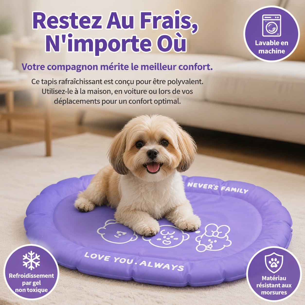 Tapis Rafraîchissant Chien 66x44 cm, Tapis pour Chien Imperméable Lavable, Tapis Fraîcheur Chien Résistant Morsures pour l'Été, Coffee