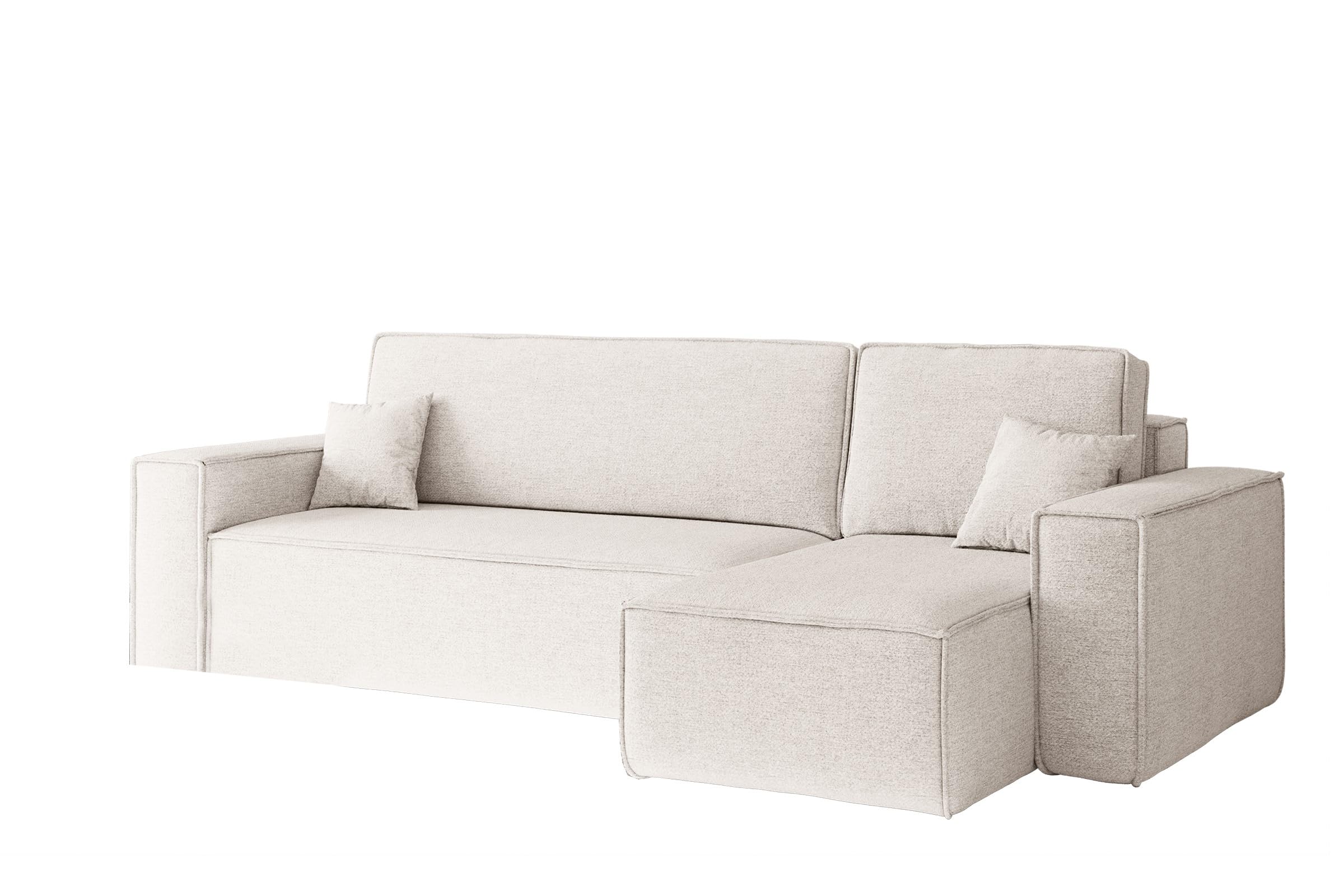 Kaiser Möbel, Ecksofa mit schlaffunktion, mit Bettkasten, Schlafsofa Best, Designer L-Form Sofa, Modern Design Couch, Polsterecke, Freistehend, Stoff Neve Ecru Rechts