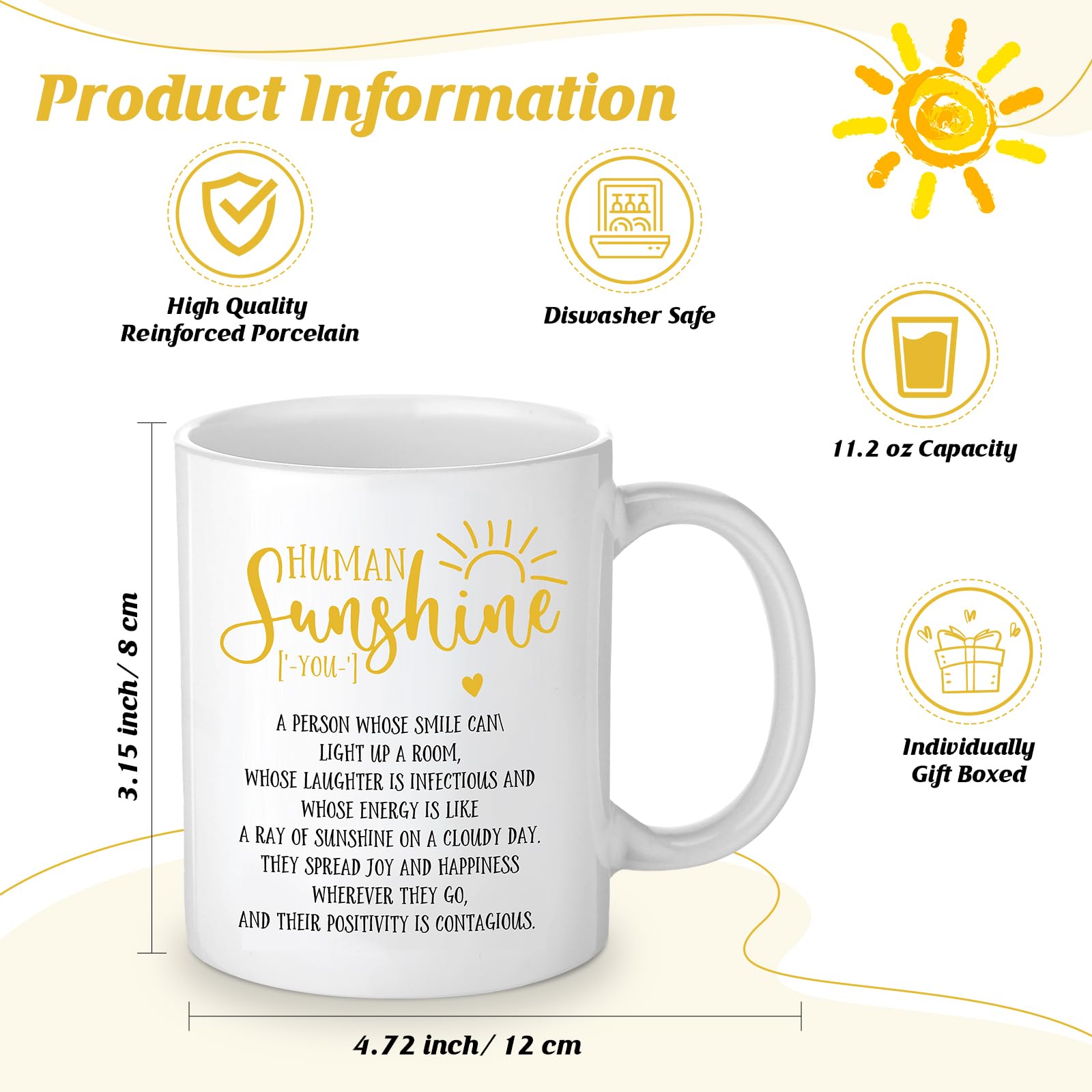Crtiin 3pcs Human Sunshine Makeup Bag Gifts Sets Inspirational Thank You Gifts for Woman Human Sunshine Makeup Bag 11.2 oz Novelty Coffee Mug Keychain Christmas Birthday Coworker