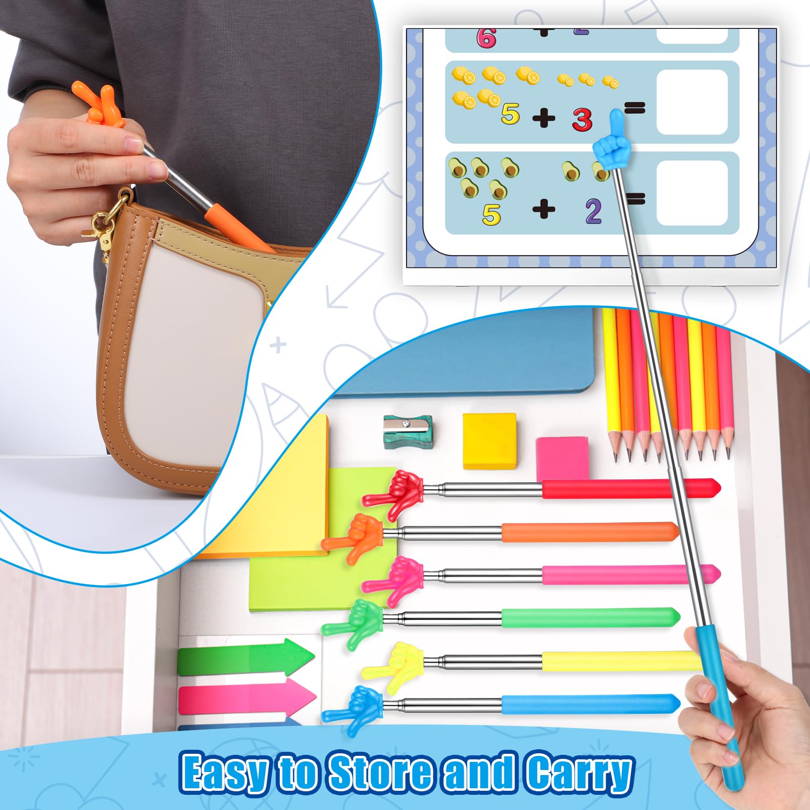1 PCS Ausziehbare Hand Zeiger Finger Zeigestock,Zeigestab Ausziehbar,Lehrzeiger Zeigestock,Zeigestock Ausziehbar,Teleskopstab,Finger Zeigestock Für Klassenzimmer Lehren Präsentationen (Rosa