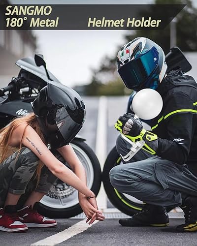 Miniatura 6 de SNAGMO - Soporte para casco de motocicleta blanco de 180, soporte de pared de metal rotativo, soporte para casco de bicicleta con 2 ganchos,