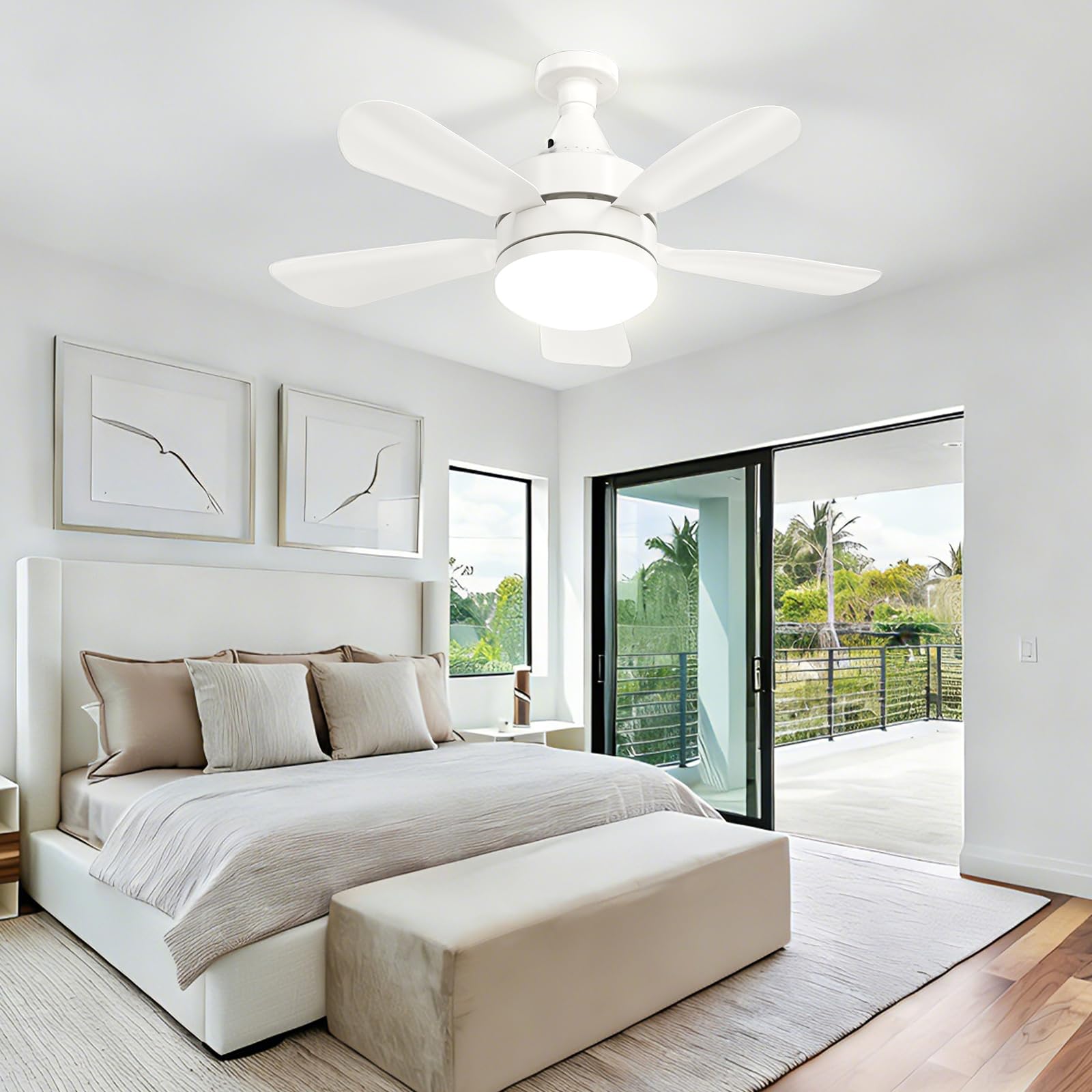 Deckenventilator Mit Beleuchtung Fernbedienung,Deckenlampe Mit Ventilator Lampe Decke,Leiser,CRI≥90,65 cm,Timer,7 Stufen,3000K-6500K Dimmbar LED Deckenventilator Für Schlafzimmer Esszimmer,Wohnzimmer