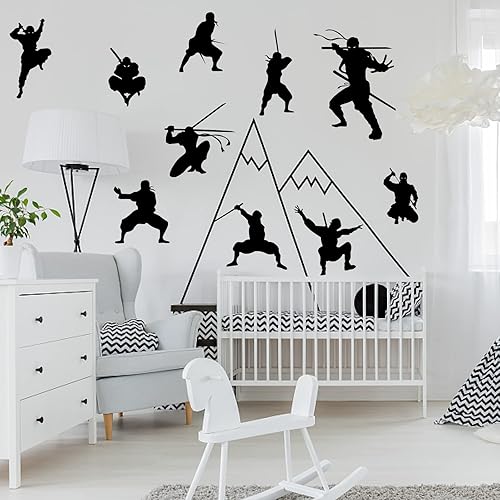 PLIGREAT 2 hojas de calcomanías de pared Samurai Ninja para despegar y pegar, calcomanías de pared de vinilo extraíble para fanáticos de Taekwondo