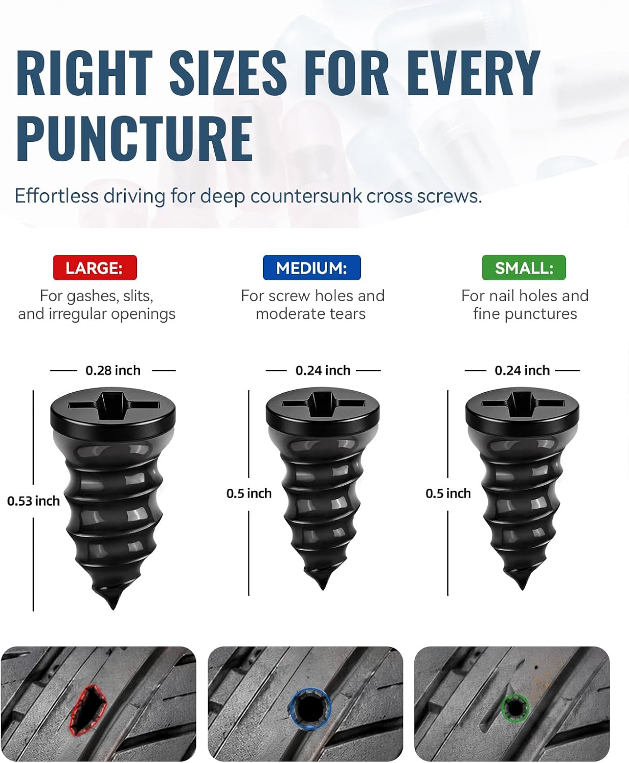 AUTOWN Tire Repair Kit with Tire Plugs Screw Type, Heavy Duty Flat Tire Puncture Repair Nail Kit for Car, Truck, Motorcycle, SUV, ATV, Tractor