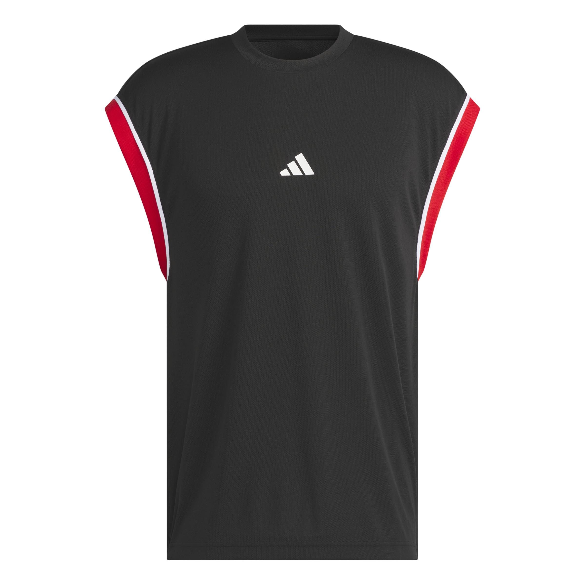 adidas Men's Basketball All World Sleeveless Tank Shirt, Black/red, 4XL