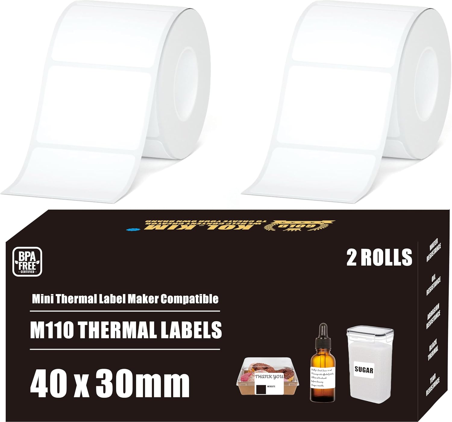 M110 Thermal Labels, 1.57''x1.18'' Compatible for Phomemo Printer M110 M220 M200 M120 M221 Labels Print Master Refill for NADA Print N20 Label Refill Clabel 221B 40x30mm 2 Rolls White