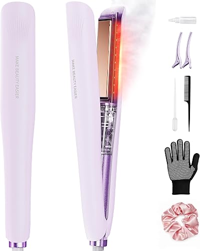 Faithnight Ultrasonic Cool Mist Hair Straightener, Red Light Flat Iron with Titanium Plates, Reduce Heat Damage,5 Adjustable Temperatures, Hair Styling Iron for All Hair Types