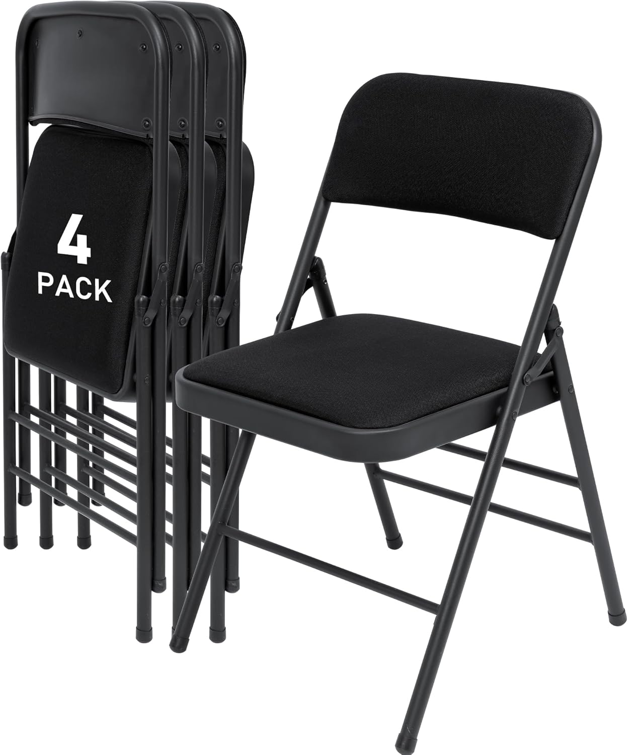 SEALAMB 4 Pack Folding Chairs with Comfort Seat, Heavy Duty Metal Frame Portable Stackable Chairs for Wedding Party Office School Church Events, Indoor Outdoor Use, 350 lb Capacity, Black