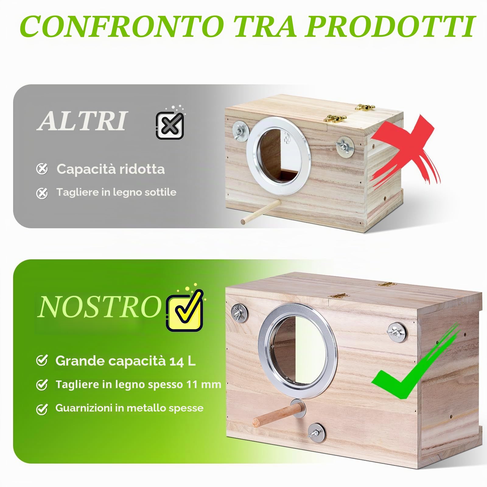 Nido per uccelli in legno per parrocchetti per piccioncini, pappagalli, scatola di accoppiamento per uccelli selvatici, gabbia per pappagallini, calopsitte, cova Coops (L)