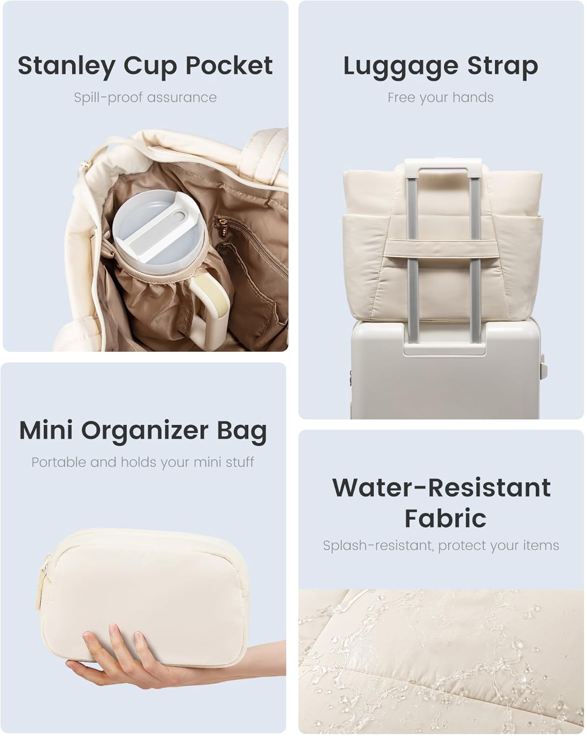 LOVEVOOK Puffer Tote Bag for Women, Lightweight Work Tote with Cup Holder for 15.6In Laptop Large Teacher Nurse Bag with Zip - Image 5