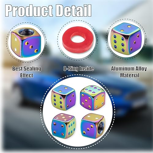 Vista 24 de 4 tapas de vástago de válvula de neumático estilo dado, con anillo de goma O, cubiertas universales de aleación de aluminio a prueba de polvo