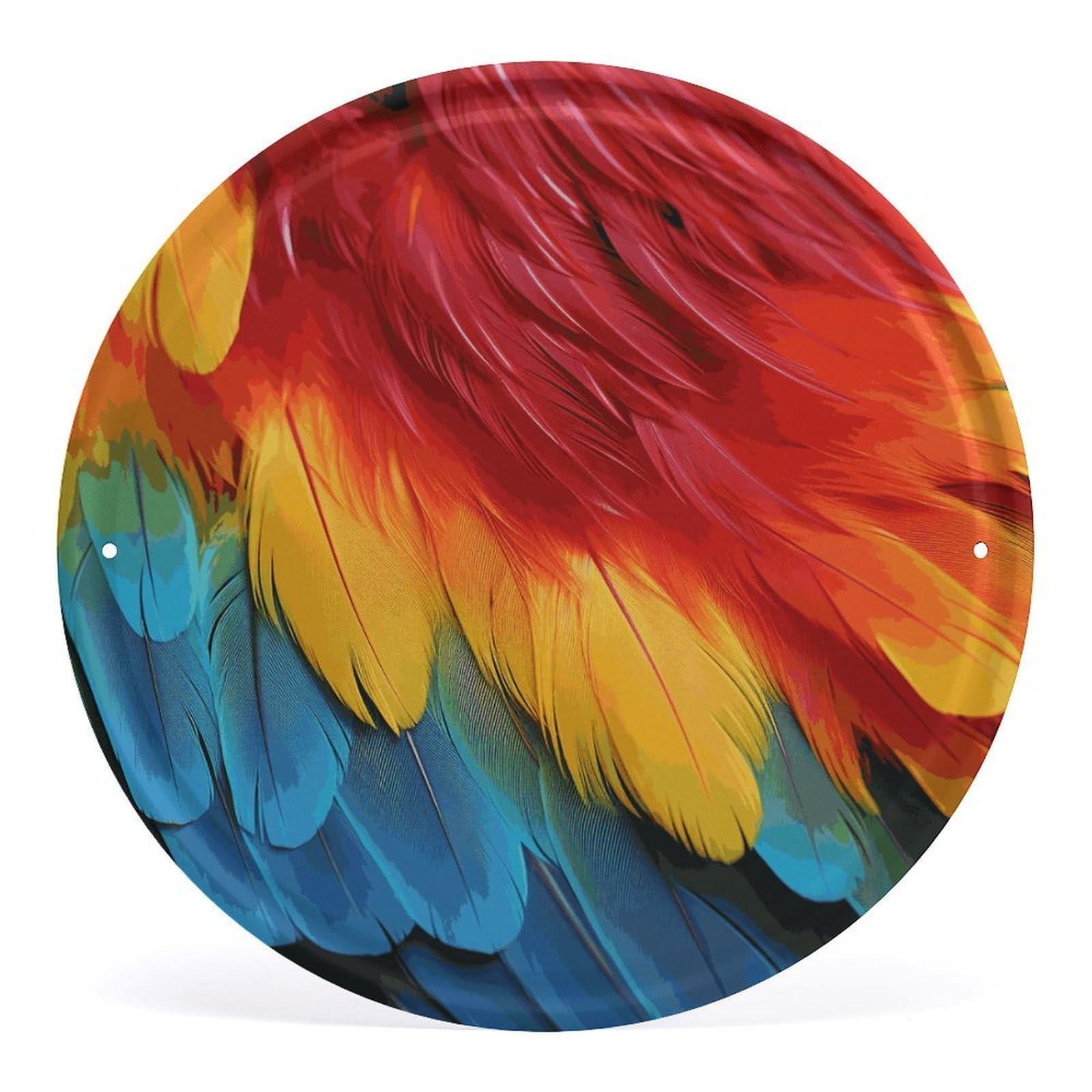 Fodpand Style Fantastic Parrot Feather Round Wall Art Hanging Decorations, Wall Decor Modern Minimalist Artwork, Tin Sign Hanging Picture For Living Room, Bedroom, Office, Hallway, 11.8X11.8 Inch