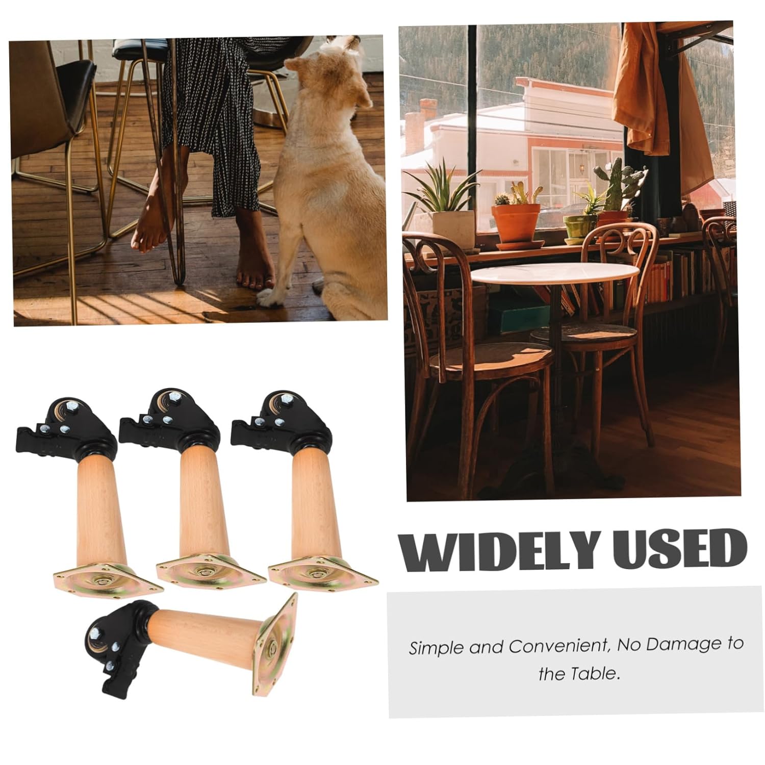 NUOBESTY 4pcs Adjustable Furniture Leg with Wheels Movable Cabinet Support Foot for Sofa Bed and Table Easy Installation Solid Beech Legs with Casters