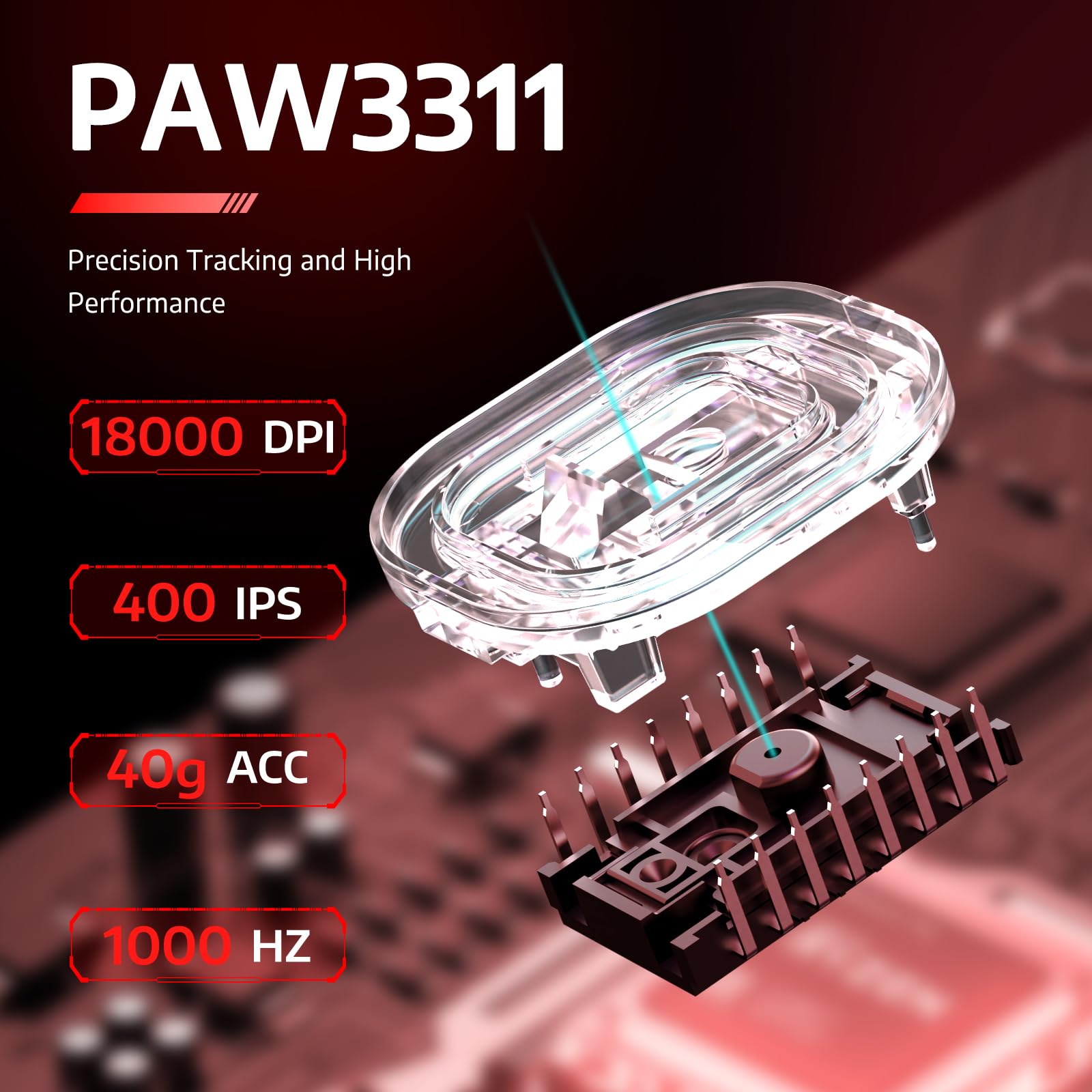 MAMBASNAKE R1 bezprzewodowa mysz do gier 59 g z trzema trybami i antypoślizgowymi naklejkami, łączność 2,4 GHz/Bluetooth/przewodowa,5 programowalnych przycisków,6 regulowanych DPI do 18000-czerwony