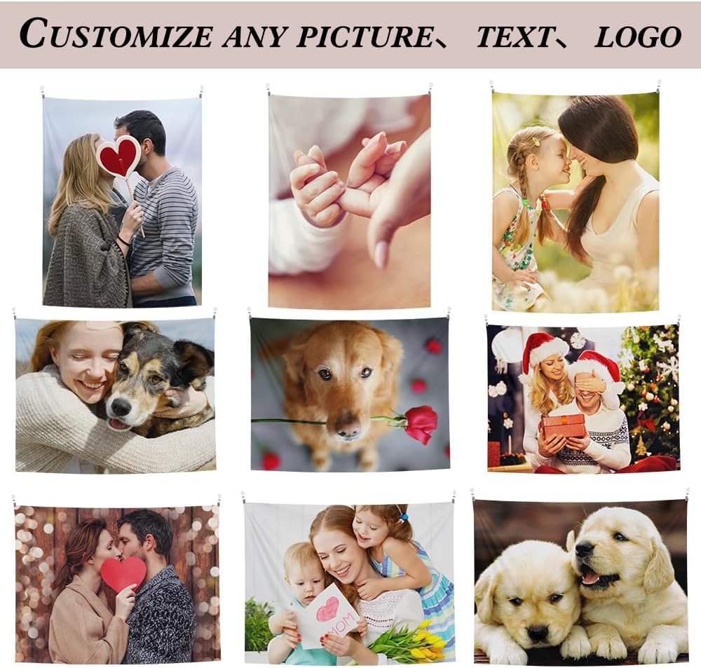 Custom Tapestry with Photo Customized Christmas Birthday Gifts Personalized Tapestry Wall Hanging Backdrop for Bedroom 71x126 inch Vertical