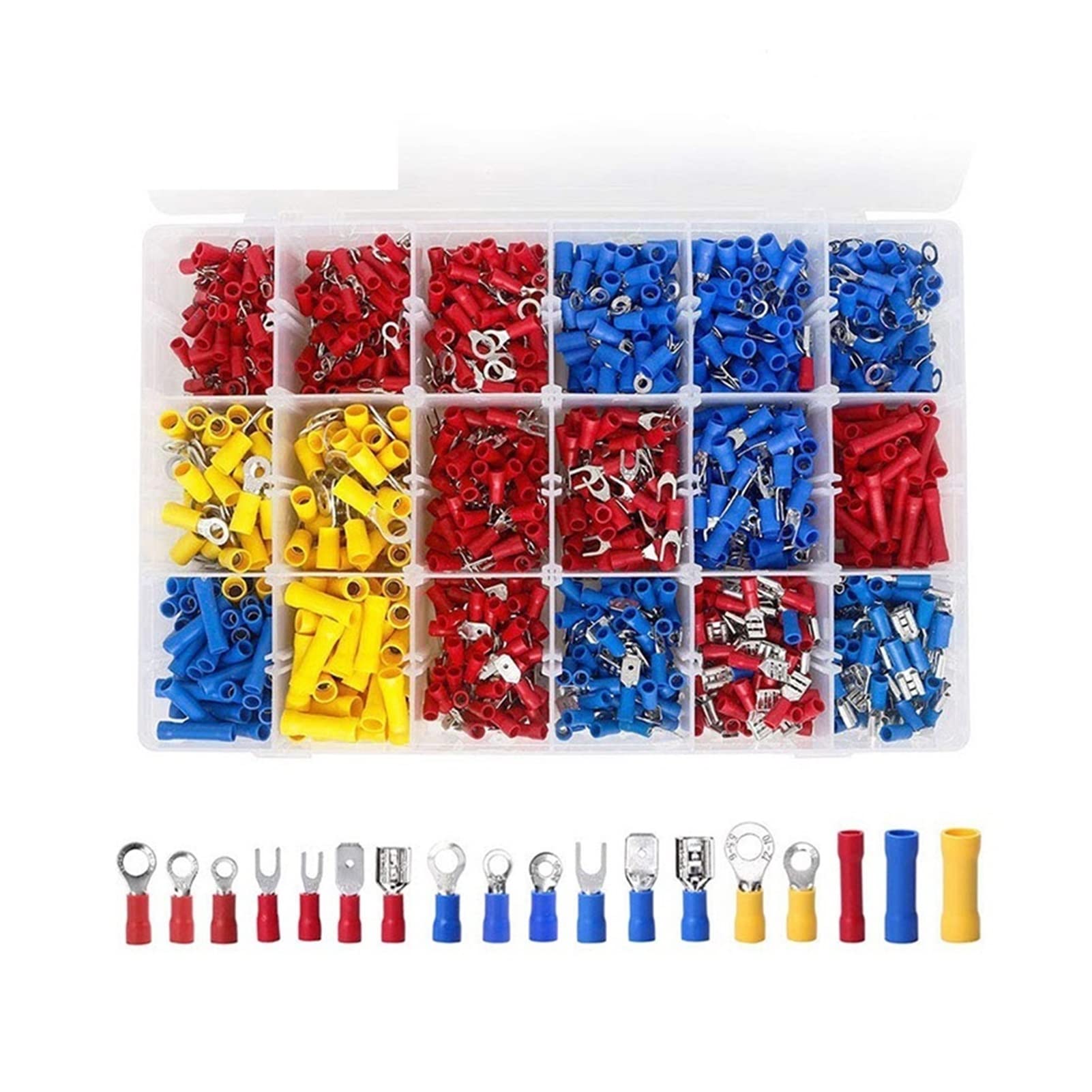 Demasiado 1200 pz Terminali a crimpatura Assortiti Kit Terminali elettrici isolati Terminali a Fili Connettori a crimpare Terminal Spade Anello CLH 22-10 AWG.