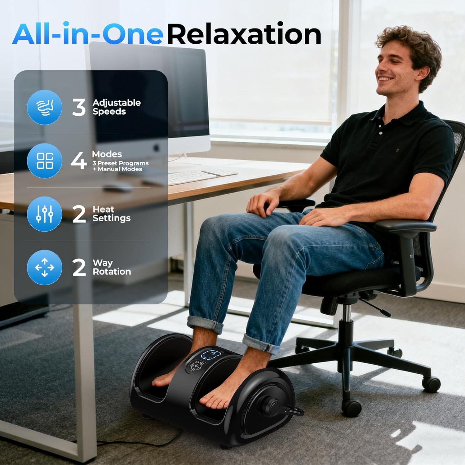 Shiatsu Foot and Calf Massager with Heat – Massage Calf/Feet/Leg/Ankle with 3 Speeds and 3 Modes, Deep Kneading, Remote Control, Auto Timer, Machine-Washable Cover, Gift for Men/Women/Birthday