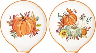 4.7inch 2Pcs Fall Spoon Rest Orange Green White Pumpkin Sunflower Leaves Small Coffee Spoon Holder for Autumn Thanksgiving Bar Coffee Station Accessories