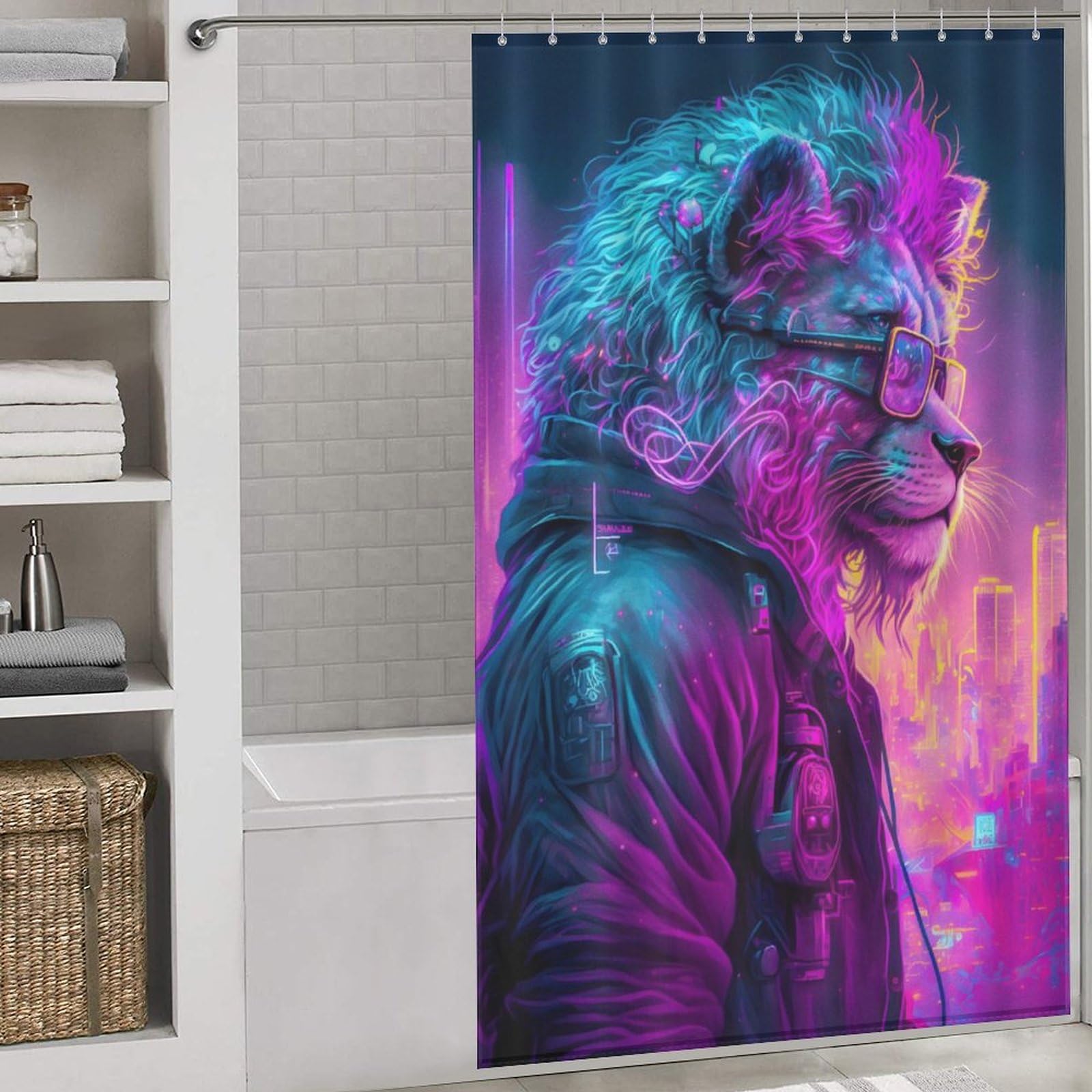 Rideau de douche lion étanche 140x183 avec crochets rideau baignoire anti éclaboussures