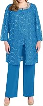 3 Pieces Mother of The Bride Pant Suits Lace Evening Formal Dress for Wedding Guest Groom Outfit Sets Beaded Long Jacket