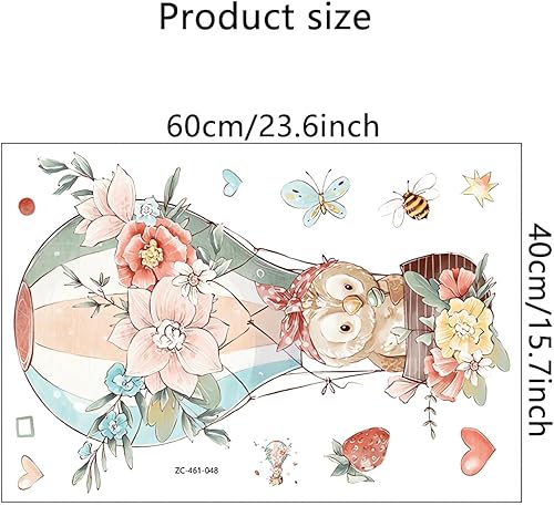 Miniatura 7 de Calcomanías de pared de globo de aire caliente con diseño de búho bebé, diseño de mariposa, abeja, fresa, caricatura, animal, vinilo extraíble,