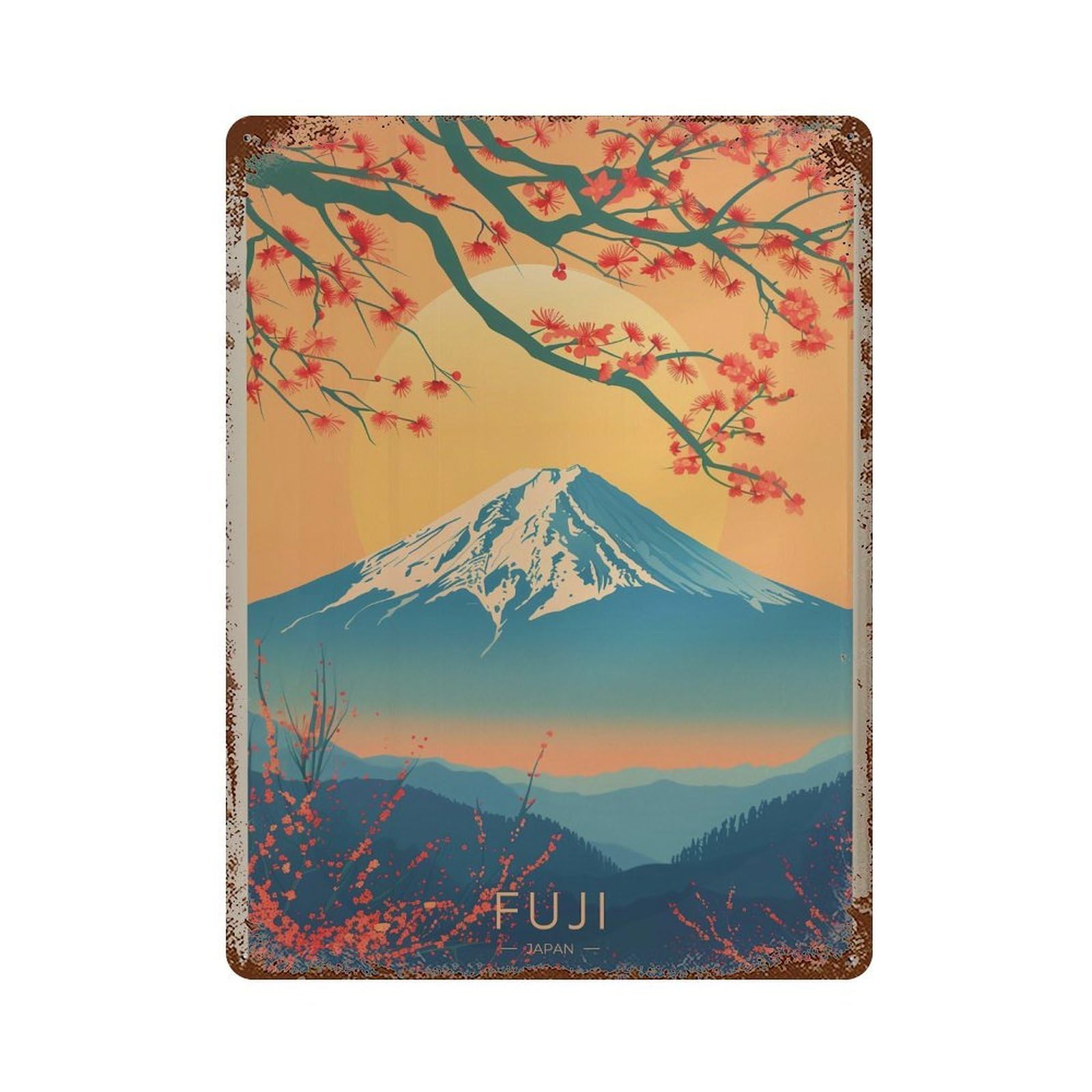 xiaoxiaoshen Fuji Travel Japan with Cherry Blossoms Wall Decor Art Metal Tin Poster Modern Home Decor Art Home Bar Shop Decorations Vintage Sign 40x30cm