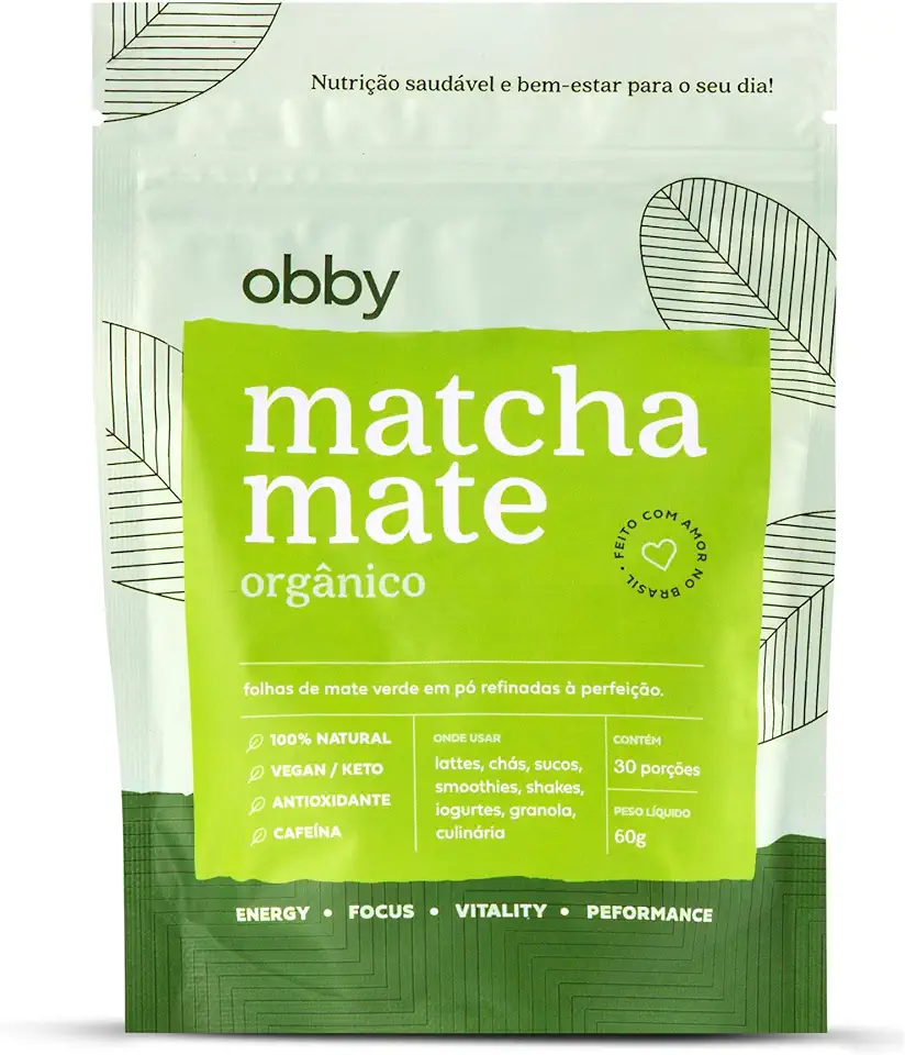 Obby Erva Mate Premium - Estilo Matcha - 60g - Energia Limpa, Super Antioxidante, Sustentável - Versátil para Bebidas e Receitas