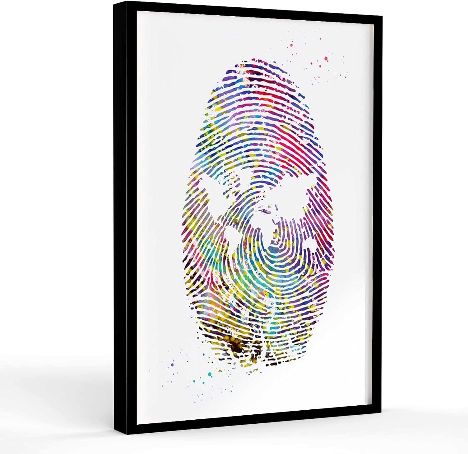 wall art medical office Fingerprint art world map Poster Watercolor Art