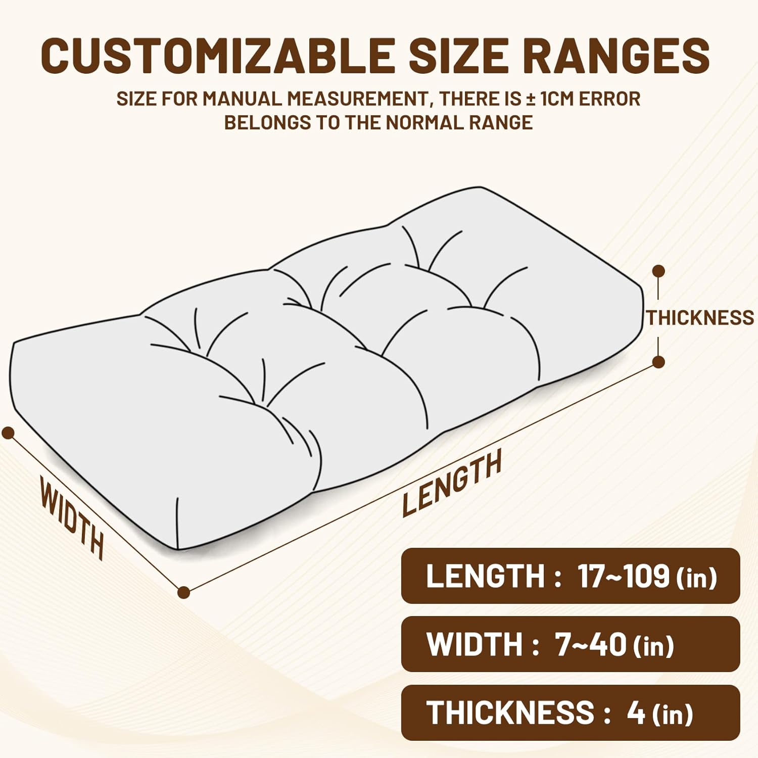 Custom Bench Cushions for Indoorr/Outdoor Furniture,Non-Slip Tufted Soft Window Bench Seat Cushion,Thick and Durable Kitchen Dining Bench Cushions