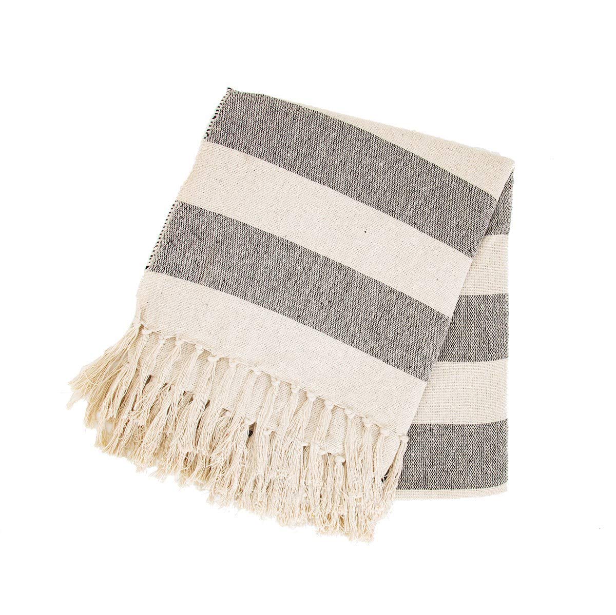 Sass & Belle Black Scandi Boho Stripe Blanket Throw