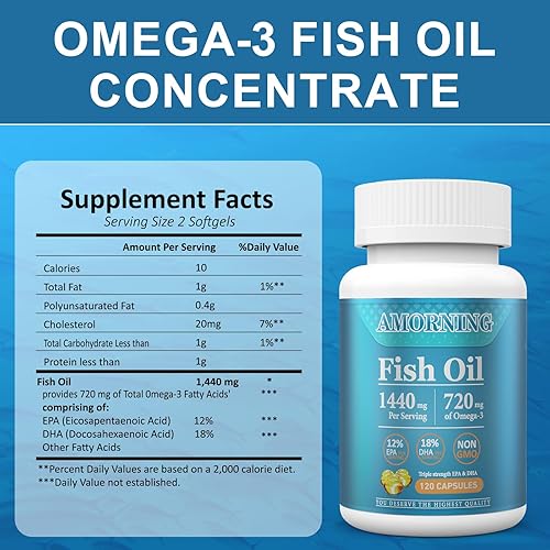 Miniatura 2 de Cápsulas blandas de aceite de pescado 1000 mg Omega-3 Suplementos ácidos grasos - 90 cápsulas blandas Suplemento esencial para adultos apoya la