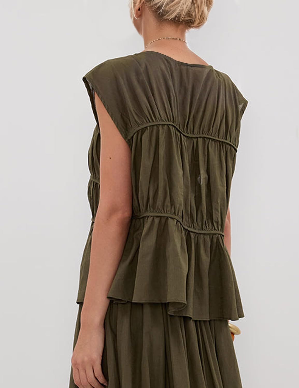 MISSACTIVER Women's Casual Tiered Shirred Tank Top Crew Neck Cap Sleeve Pleated Flared Hem Babydoll Tee Shirt Blouse Tops - Image 2