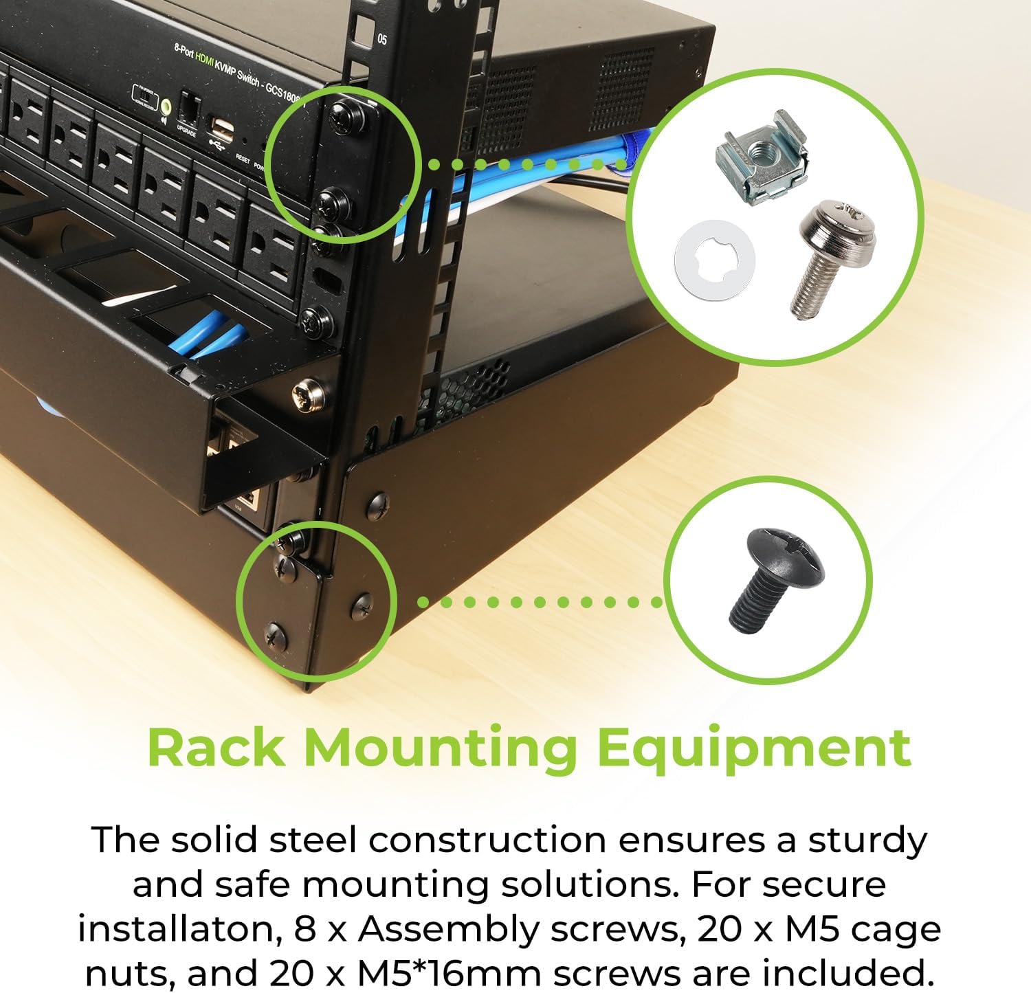 IOGEAR 8U 19" Open Frame Desktop Rack, 110 lb Capacity for AV/Network/Data/IT Equipment, GRDH8U